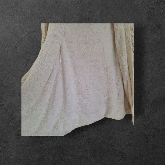 Chunky Cable Knit Hooded CARDIGAN Faux Fur Lined Sweater Tunic Length Pockets M - Picture 11 of 16